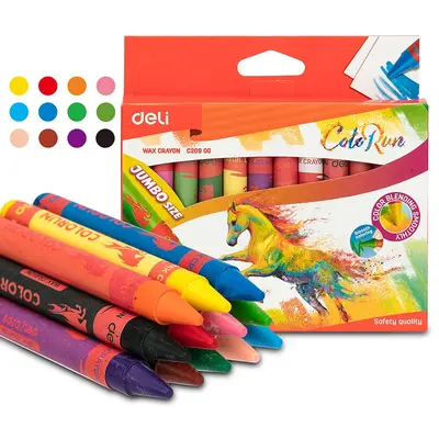 Корица на „Восъчни пастели Deli ColoRun JUMBO EC20900, ф 11 мм, 98 мм, 12 цвята"
