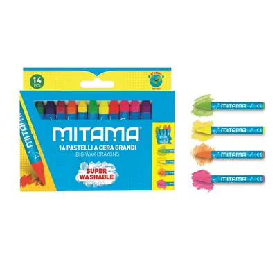 Корица на „Восъчни пастели MITAMA Super Washable, ф 10 мм, 100 мм, 10 интензивни + 4 неонови цвята"