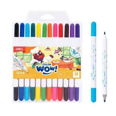 Корица на „Двувърхи флумастери Deli Color wow! EC166-12, връх 1/1.2 мм, 12 цвята, PVC опаковка"