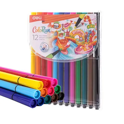Корица на „Флумастери Deli ColoRun EC157-12, 12 цвята, PVC опаковка"