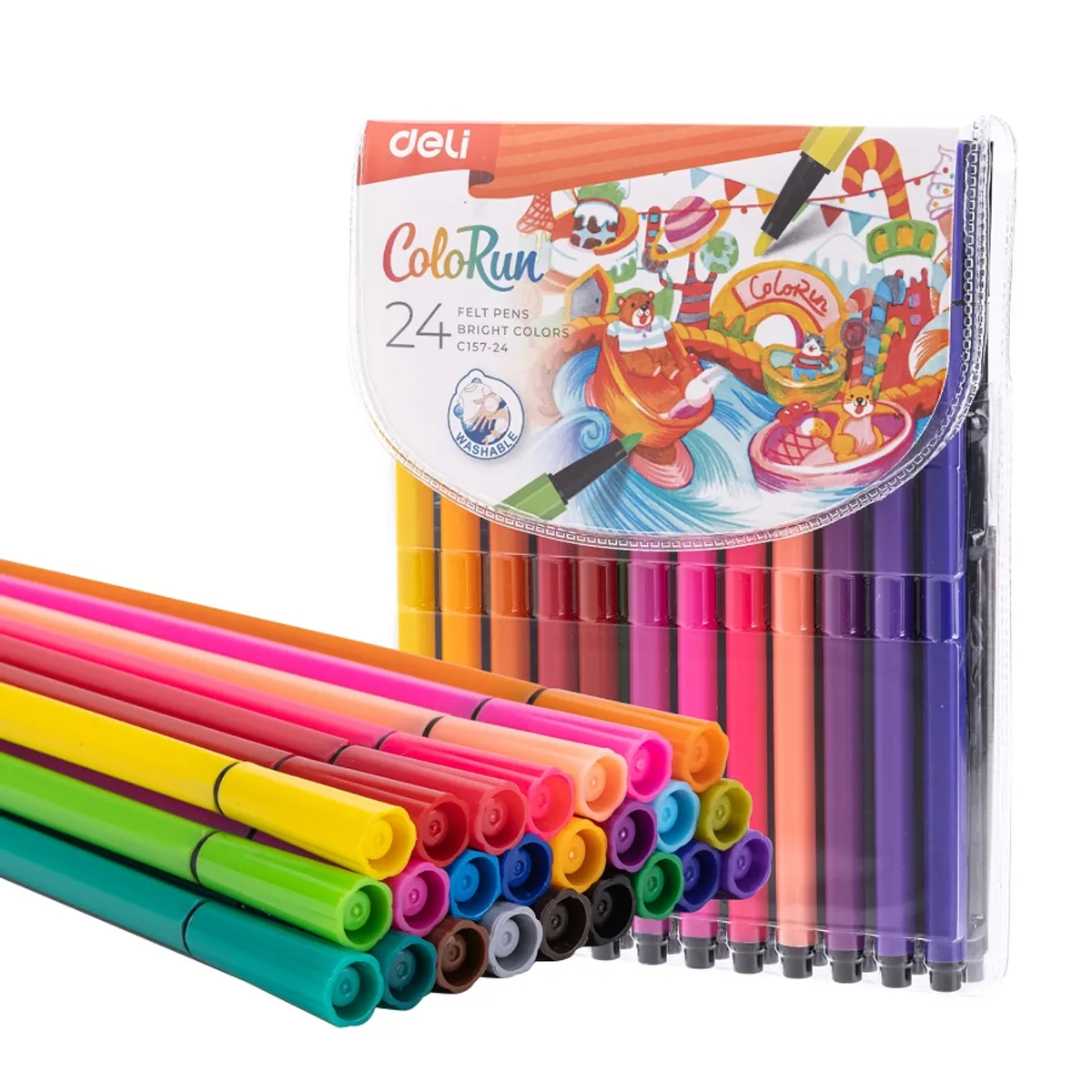 Флумастери Deli ColoRun EC157-24, 24 цвята, PVC опаковка