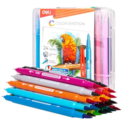 Корица на „Флумастери четка Deli Color Emotion EC151-24, четка и тънкописец, 24 цвята"