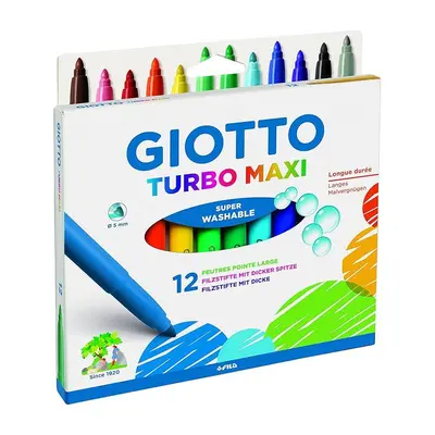 Корица на „Флумастери GIOTTO Turbo Maxi, връх 5 мм, 12 цвята"