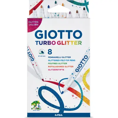 Корица на „Флумастери с брокат GIOTTO Turbo Glitter, връх 2.8 мм, 8 цвята"