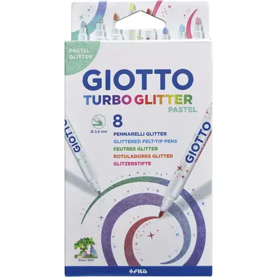 Корица на „Флумастери с брокат GIOTTO Turbo Glitter Pastel, връх 2.8 мм, 8 пастелни цвята"