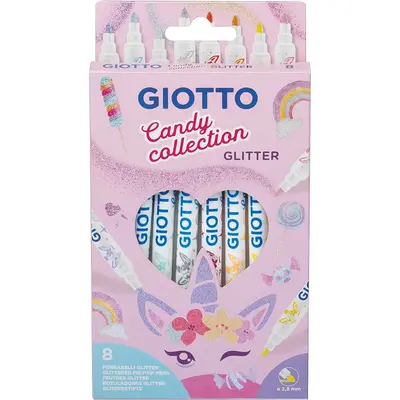 Корица на „Флумастери с брокат GIOTTO Candy Glitter, връх 2.8 мм, 8 пастелни цвята"