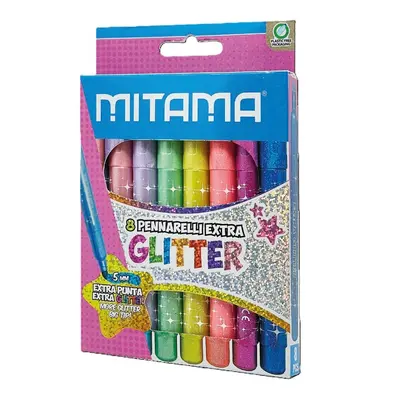 Корица на „Флумастери с брокат MITAMA Jumbo Extra Glitter, връх 5 мм, 4 пастелни и 4 интензивни цвята"