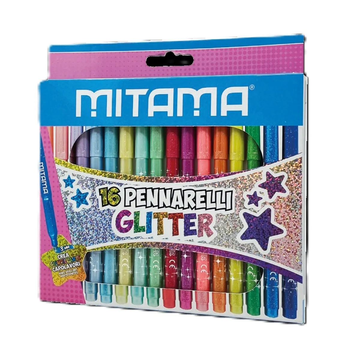 Флумастери с брокат MITAMA Glitter, 8 пастелни и 8 интензивни цвята