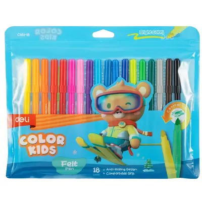 Корица на „Флумастери Deli Color Kids EC161-18, връх 5 мм, 18 цвята, PVC опаковка"