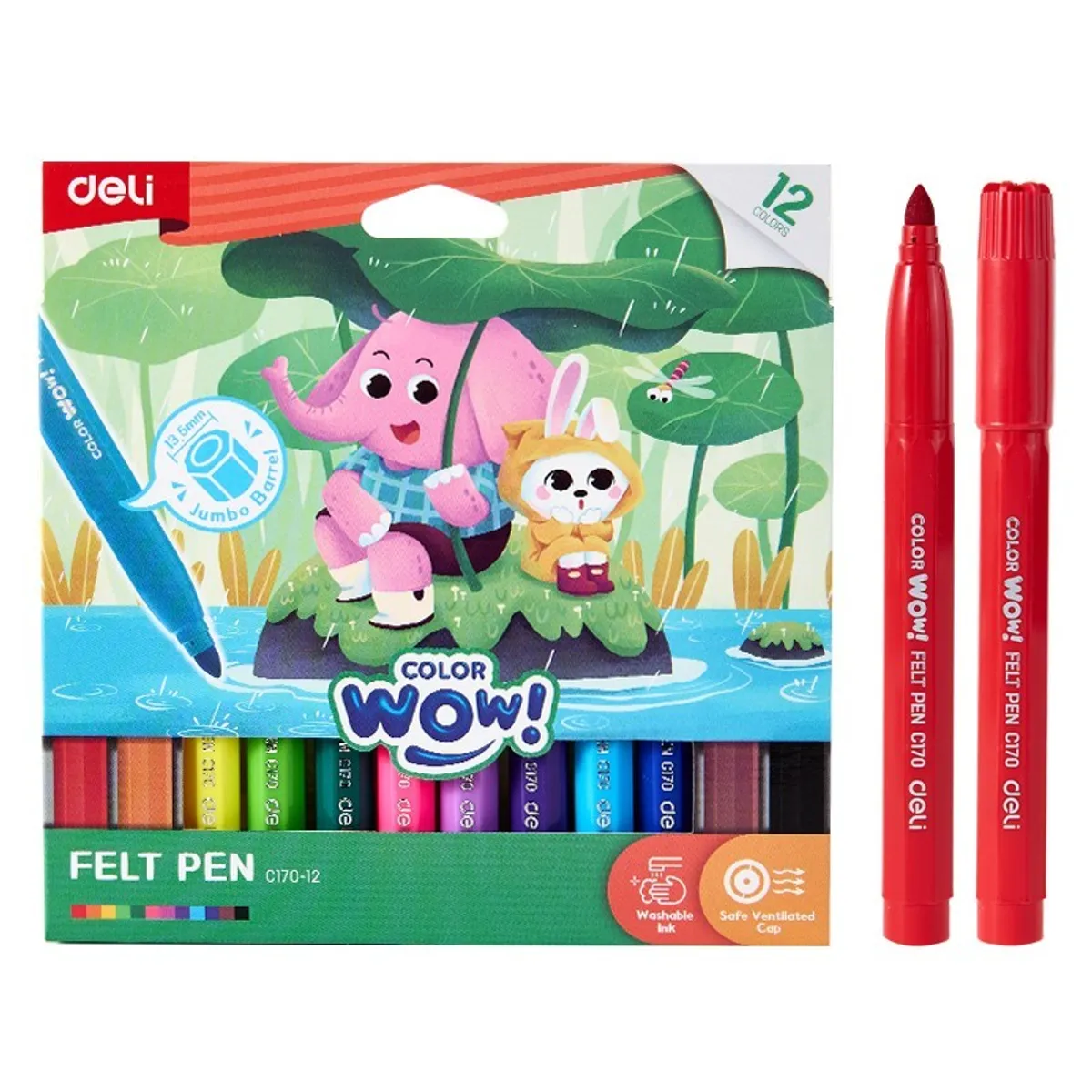 Джъмбо флумастери Deli Color wow! EC170-12, връх 4.5 мм, 12 цвята