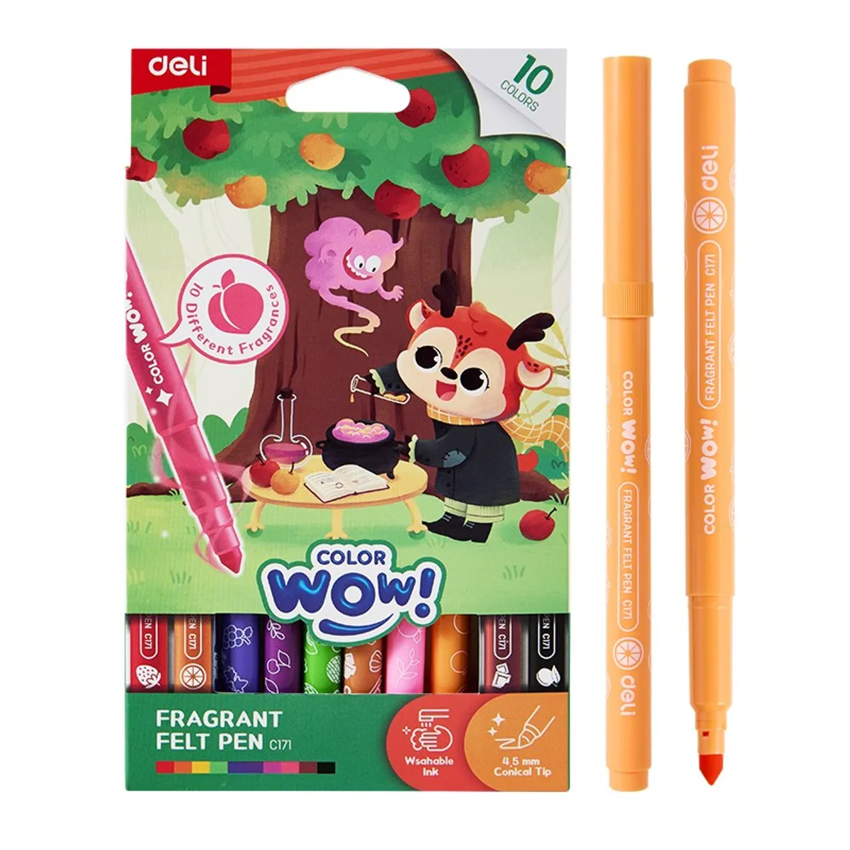 Ароматизирани флумастери Deli Color wow! EC171, връх 4.5 мм, 10 цвята