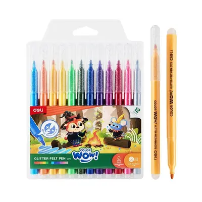 Корица на „Флумастери с брокат Deli Color wow! EC172, връх 1.2 мм, 12 цвята"