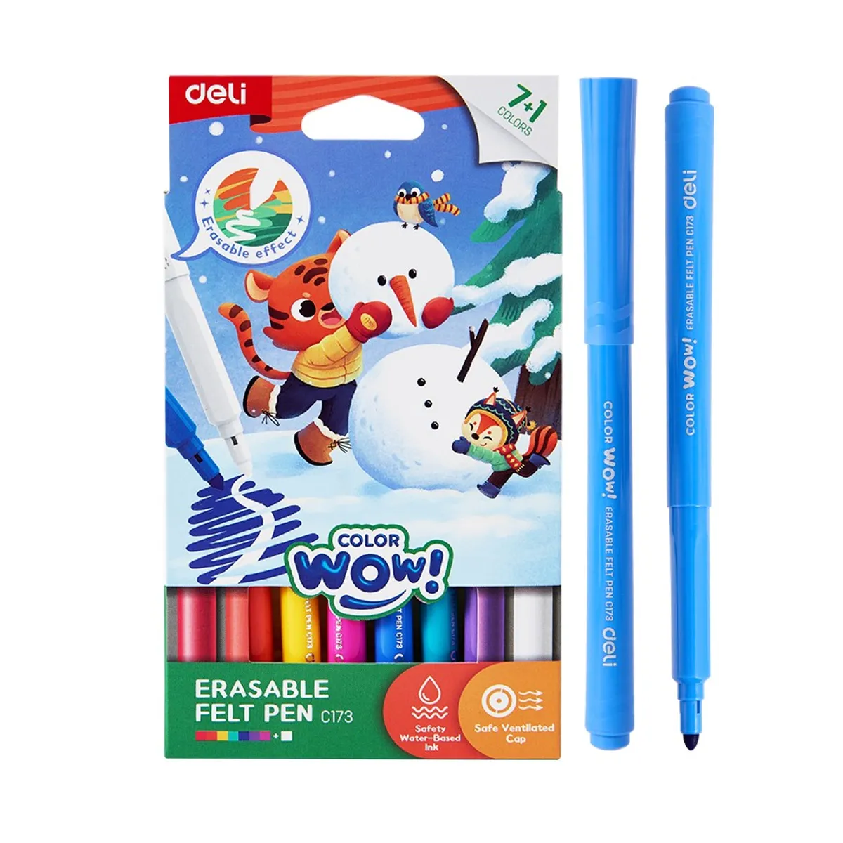 Изтриваеми флумастери Deli Color wow! EC173, връх 2.8 мм, 7+1 цвята