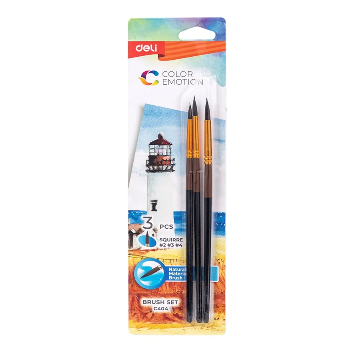 Комплект четки за рисуване Deli Color Emotion EC404, естествен косъм, обли №2, 3, 4