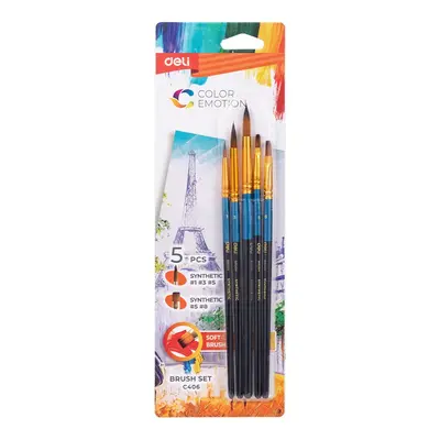 Корица на „Комплект четки за рисуване Deli Color Emotion EC406, изкуствен косъм, обли №1, 3, 5, плоски №5, 8"