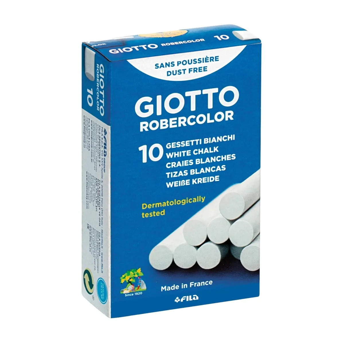 Безпрахови тебешири GIOTTO Robercolor, ф 10 мм, 80 мм, 10 бр., бели