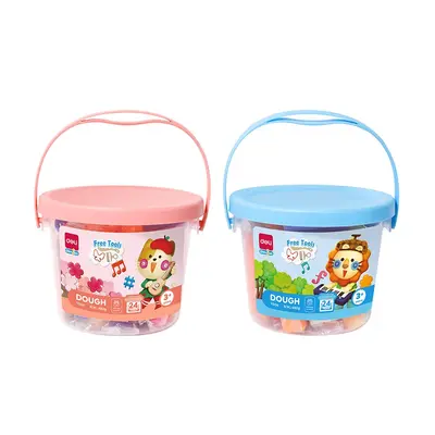 Корица на „Моделин Deli Genius Dough EY006, с аксесоари, 480 г, 24 цвята, в кофа"