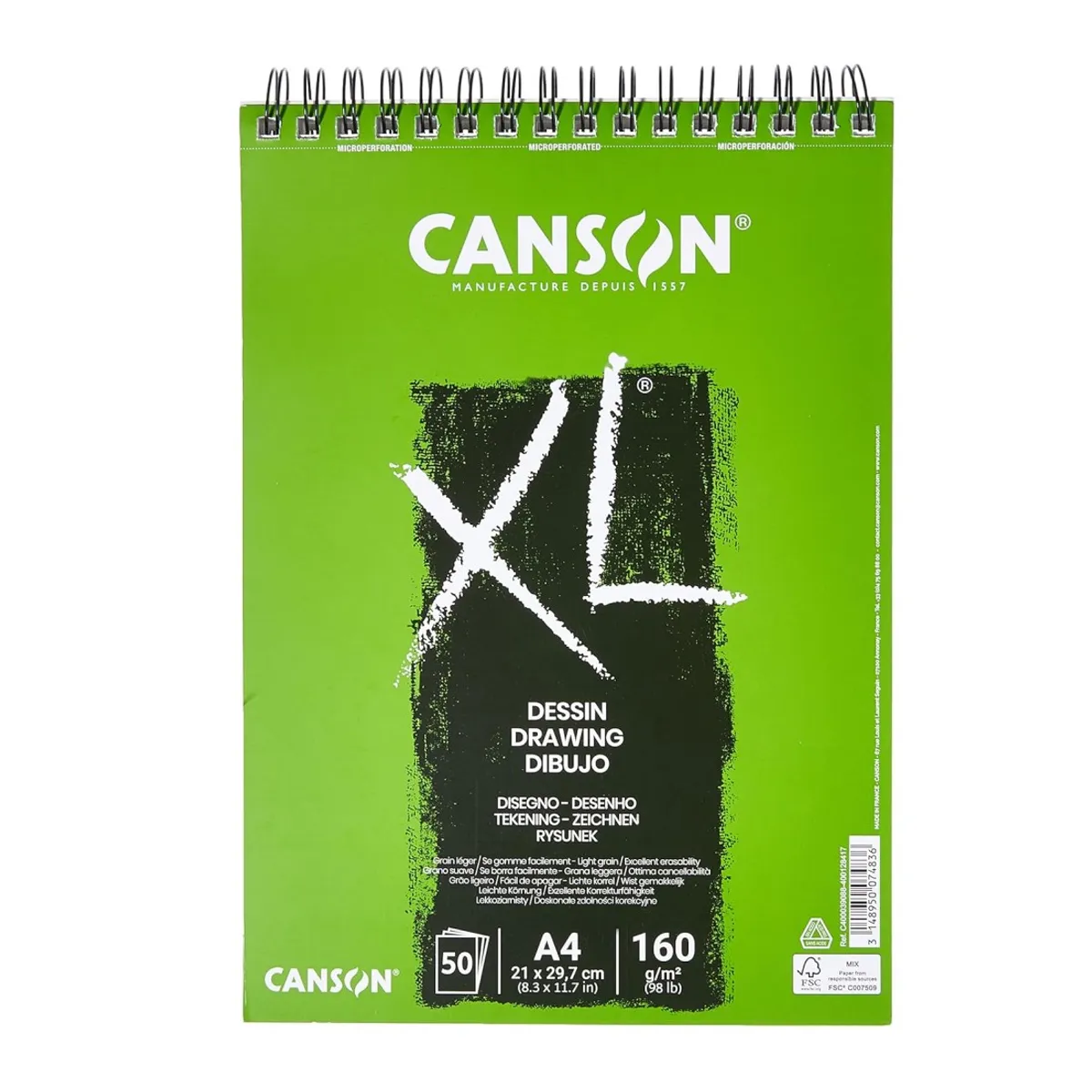 Скицник със спирала CANSON XL Dessin, за сухи техники, A4, 160 г/кв.м, light grain, 50 л.