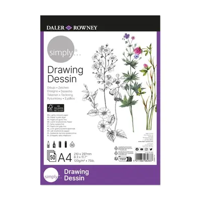Корица на „Скицник за сухи техники DALER-ROWNEY Simply Drawing, А4, 120 г/кв.м, твърди корици, 50 л."