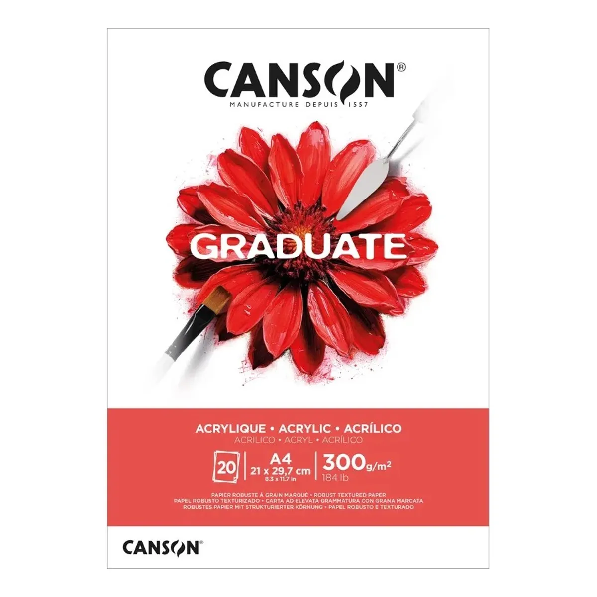 Скицник CANSON GRADUATE Acrylique, за маслени и акрилни бои, A4, 300 г/кв.м, non-woven,20 л