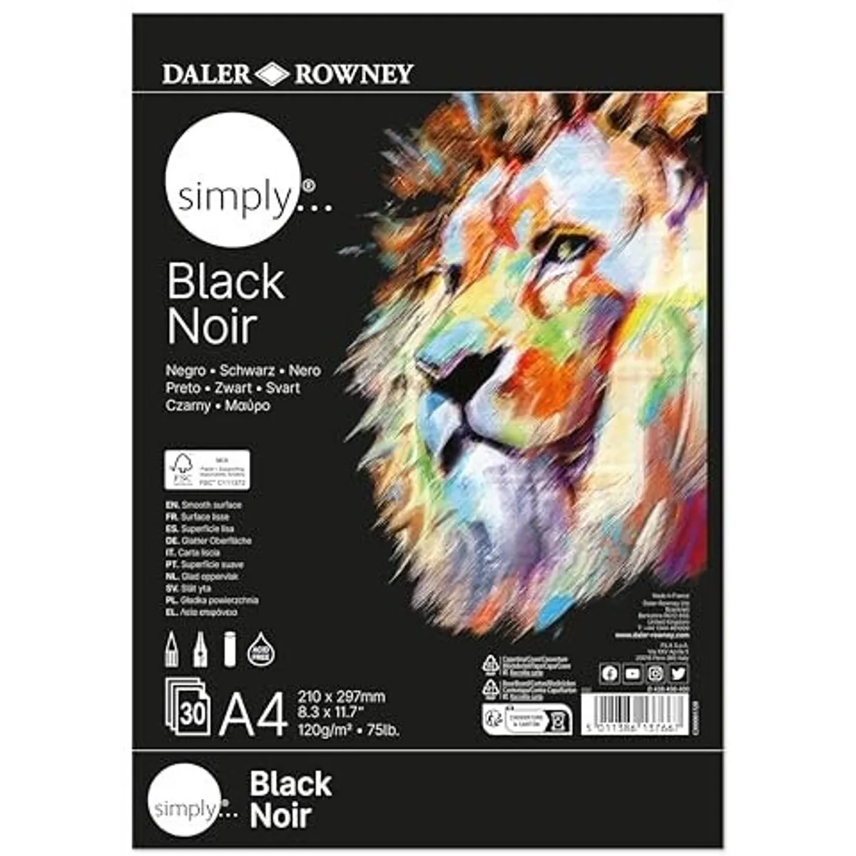 Скицник с черни листа DALER-ROWNEY Simply Black, А4, 160 г/кв.м, 30 л.