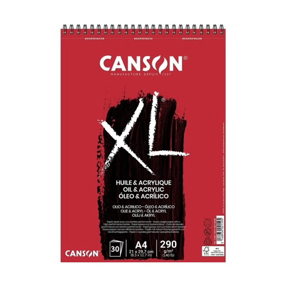 Скицник със спирала CANSON XL Acrylique, за мокри техники, A4, 300 г/кв.м, canvas grain, 30 л.