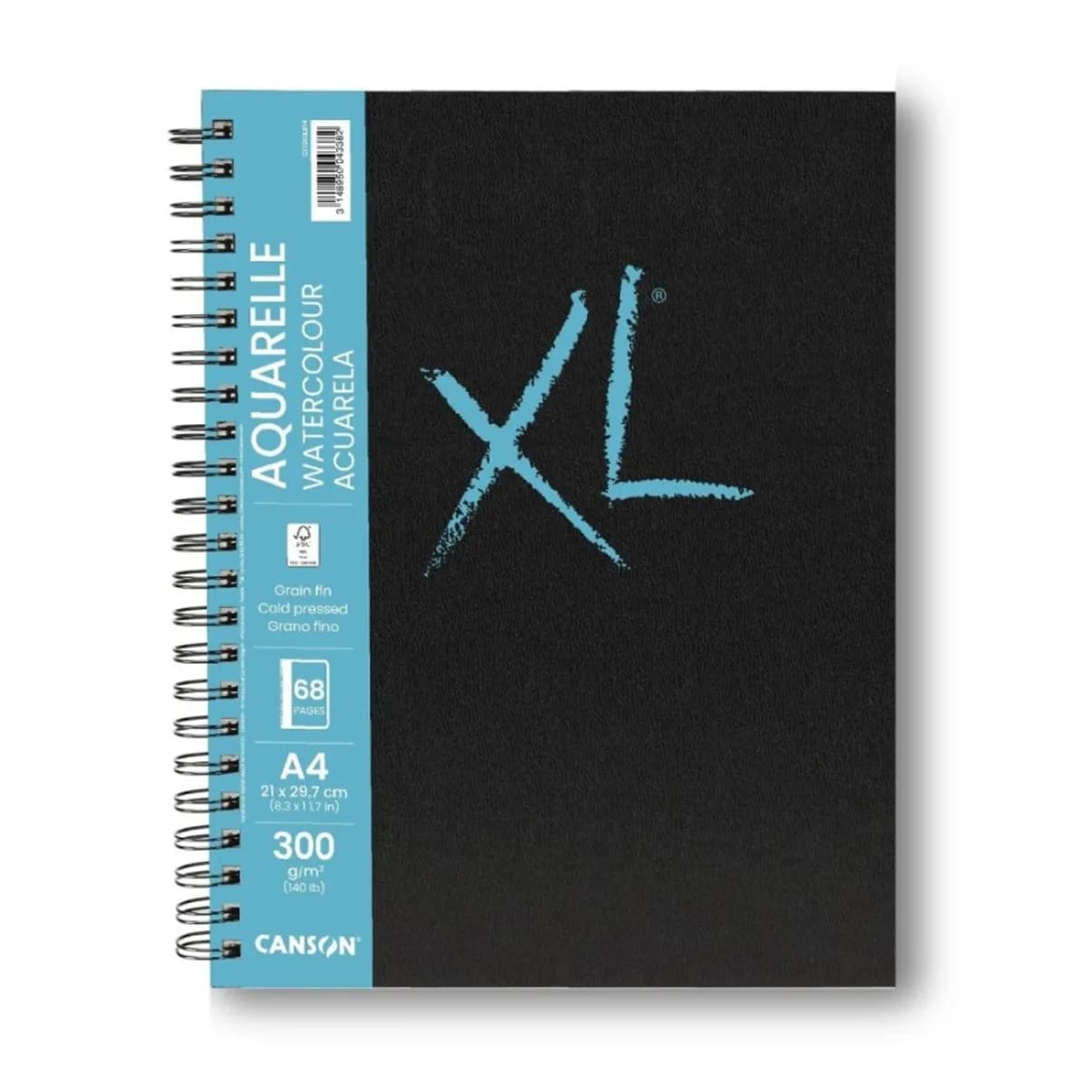 Скечбук със спирала CANSON XL Aquarelle, за мокри техники, A4, 300 г/кв.м, cold pressed, 34 л.