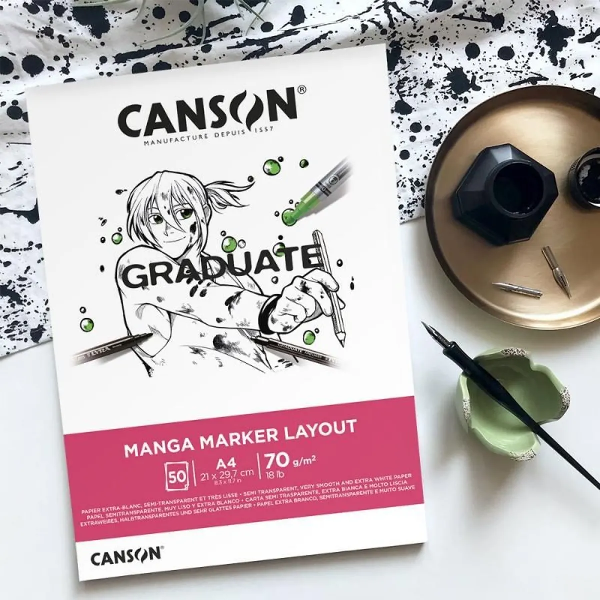 Скицник CANSON GRADUATE Manga Marker Layout, за маркери, A4, 70 г/кв.м, very smooth, 50 л.