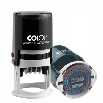 Корица на „Датник Colop Printer R40, с цифри, височина на шрифта 4 мм, клише D40 мм, син тампон"