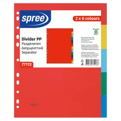 Корица на „Разделител за класьор Spree РР -цветен 2x6 цвята"