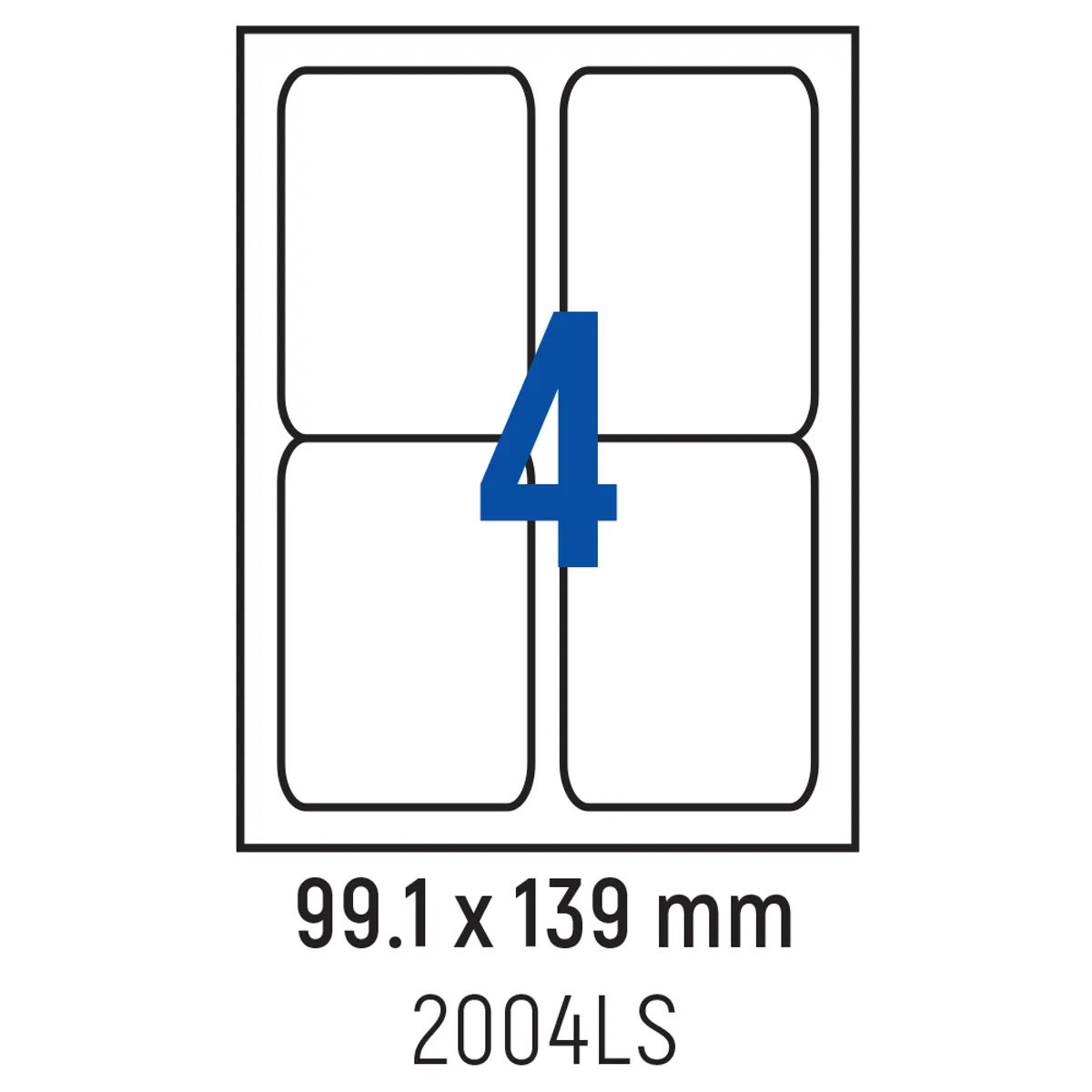 Етикети лепящи обли, 4 бр., 99.1x139.0 мм, 100 л., A4