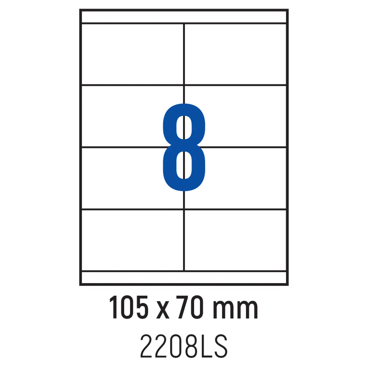 Етикети лепящи 8 бр., 105.0x70.0 мм, 100 л., A4, кант 2