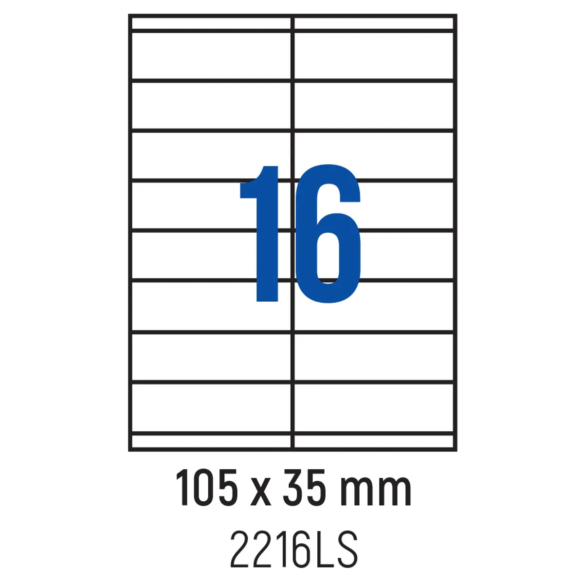 Етикети лепящи 16 бр., 105.0x35.0 мм, 100 л., A4, кант 2