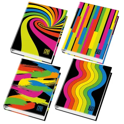 Корица на „Класьор 4 ринга One Color Black&Fluo, А4, картон гланц 35 мм"