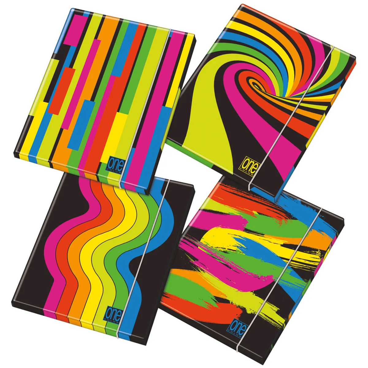 Кутия с ластик One Color Black&Fluo, 260х350х10 мм