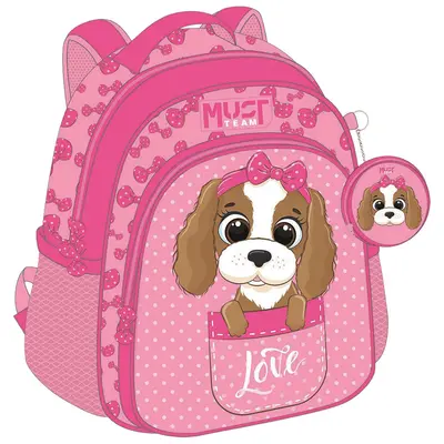 Корица на „Раница детска с 2 ципа Dog With Pink Bow, 31x27x10"