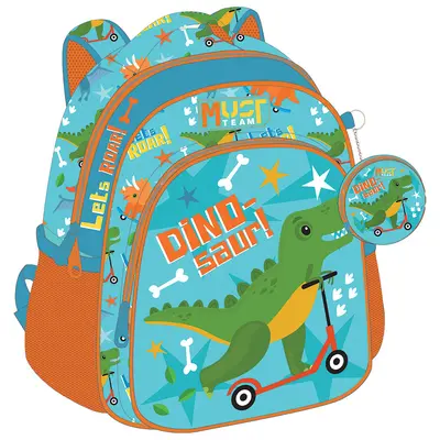 Корица на „Раница детска с 2 ципа Dinosaur In Scooter, 31x27x10"