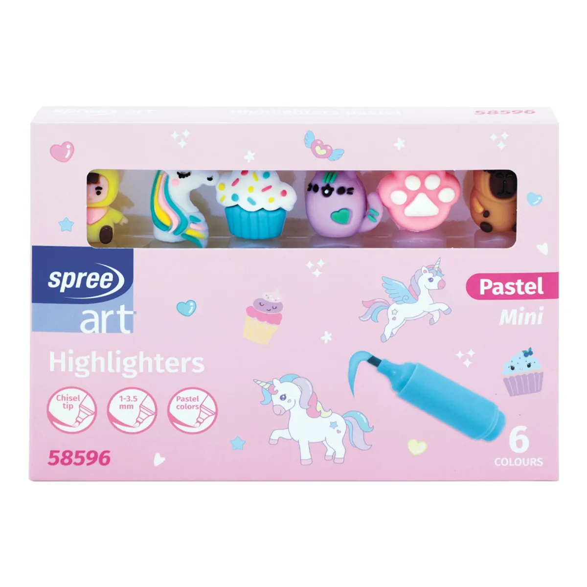 Текстмаркери Spree  пастел с фигурки, 6 цвята