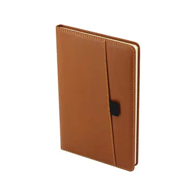 Корица на „Тефтер Spree изк.кожа с джоб за GSM 14x20-св.каф"