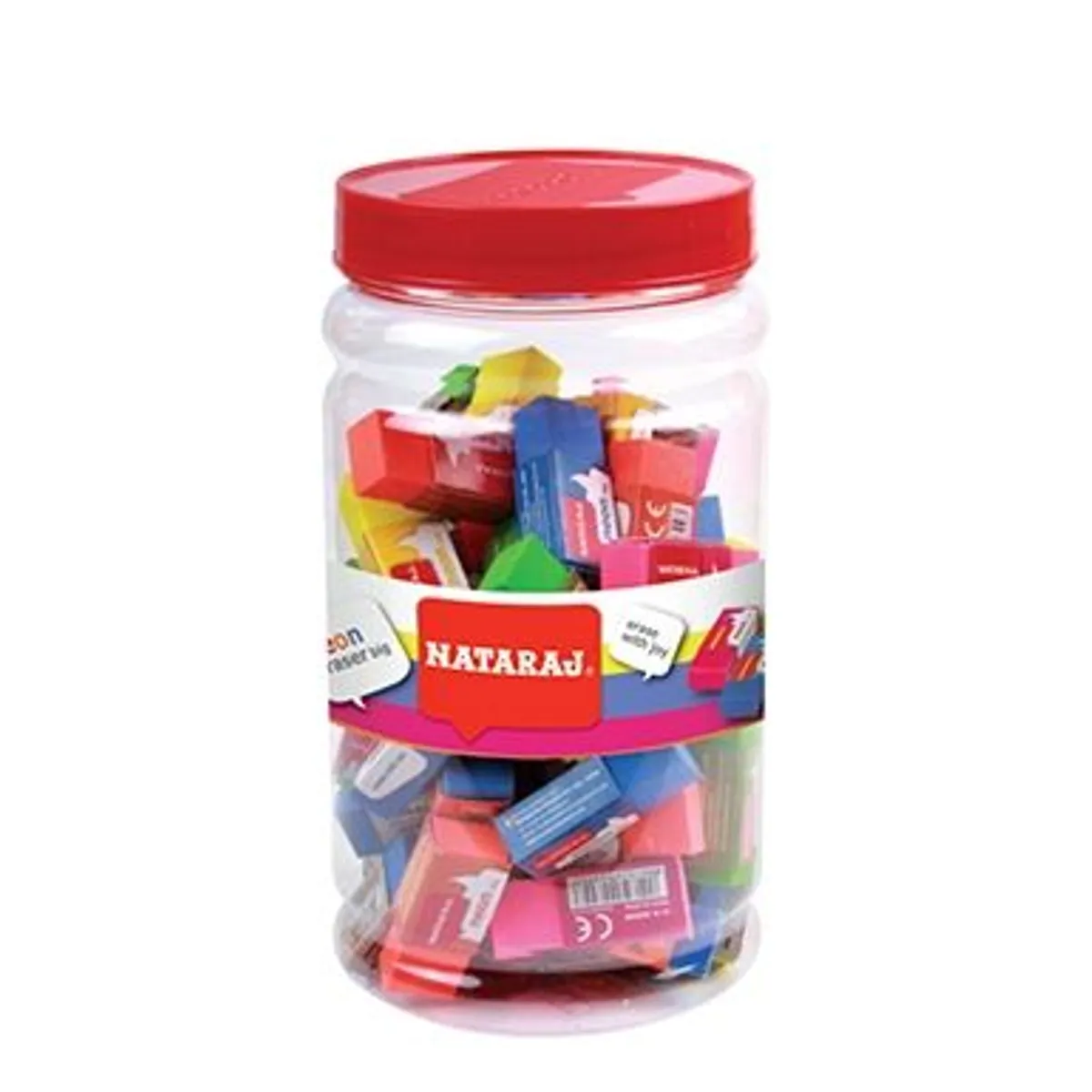 Гума за молив Nataraj Neon Mini, микс, 150 бр. буркан, снимка 1