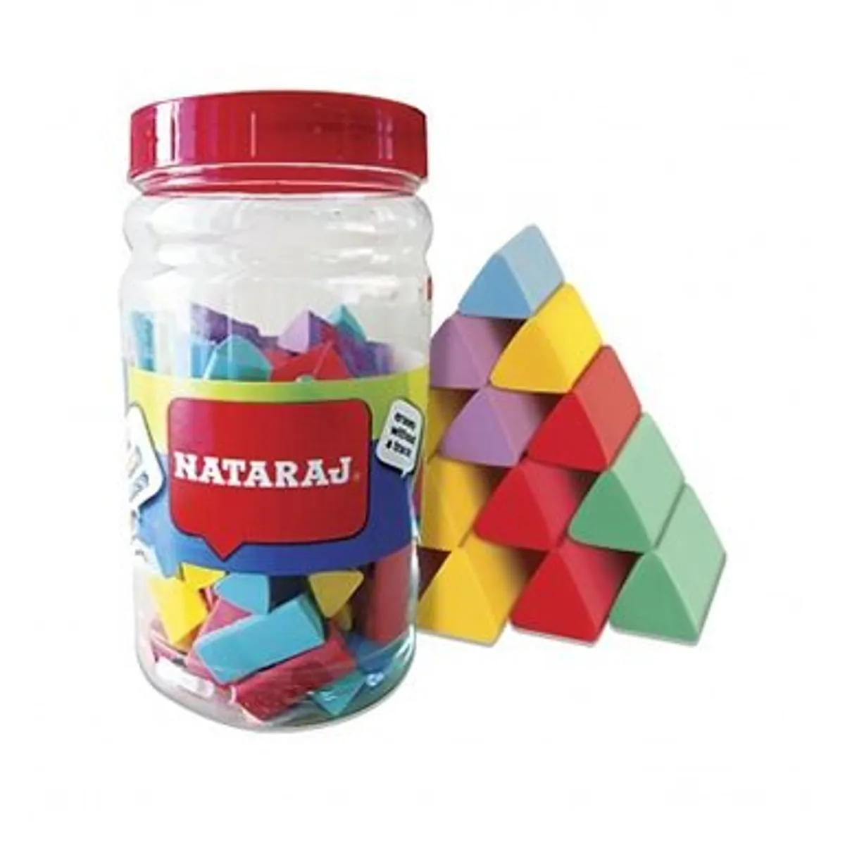 Гума Nataraj Trio Neon Triangle Big Erasres - буркан с 100 бр. гуми микс, снимка 1