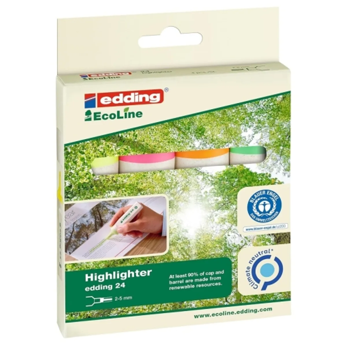 Комплект текст маркери edding® 24 EcoLine Textmarker, 4 броя, снимка 3