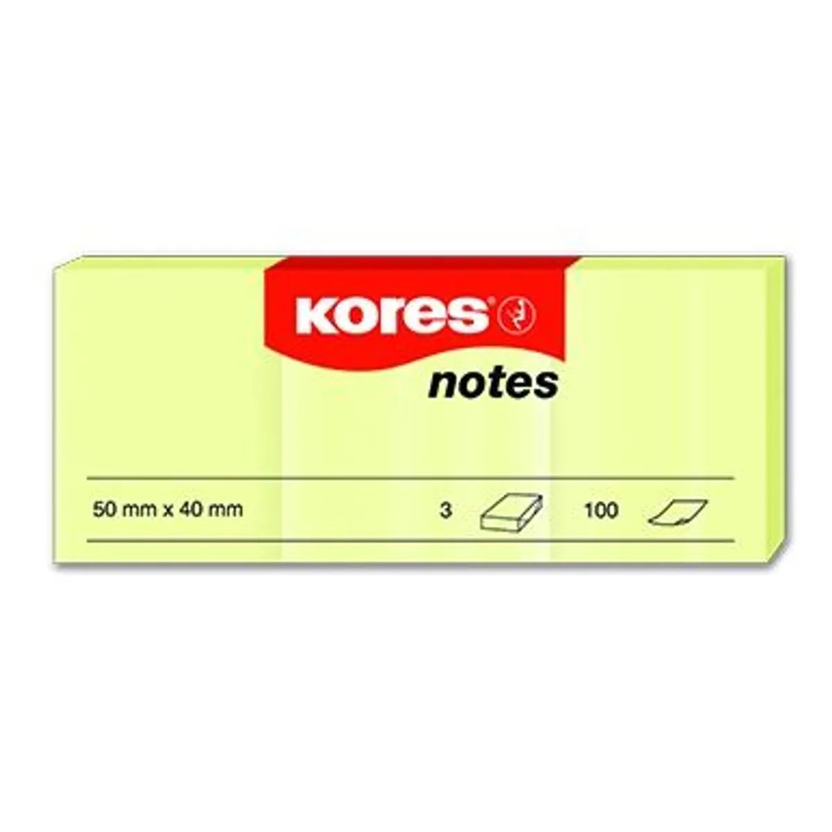 Самозалепващи листчета KORES комплект 3 бр. 50 x 40 mm, 100 л.