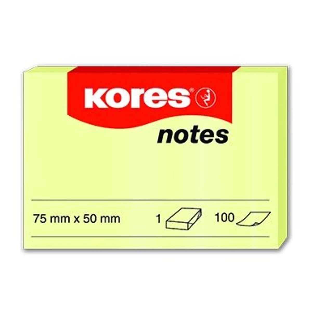 Самозалепващи листчета KORES 75 x 50 mm, 100 л.