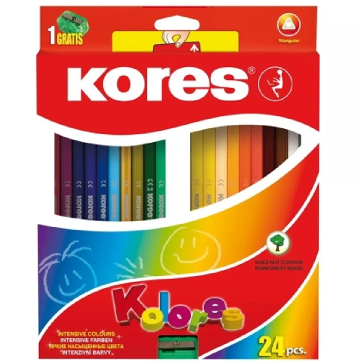 Цветни моливи KORES Kolores триъгълни, 24 цвята — снимка 1