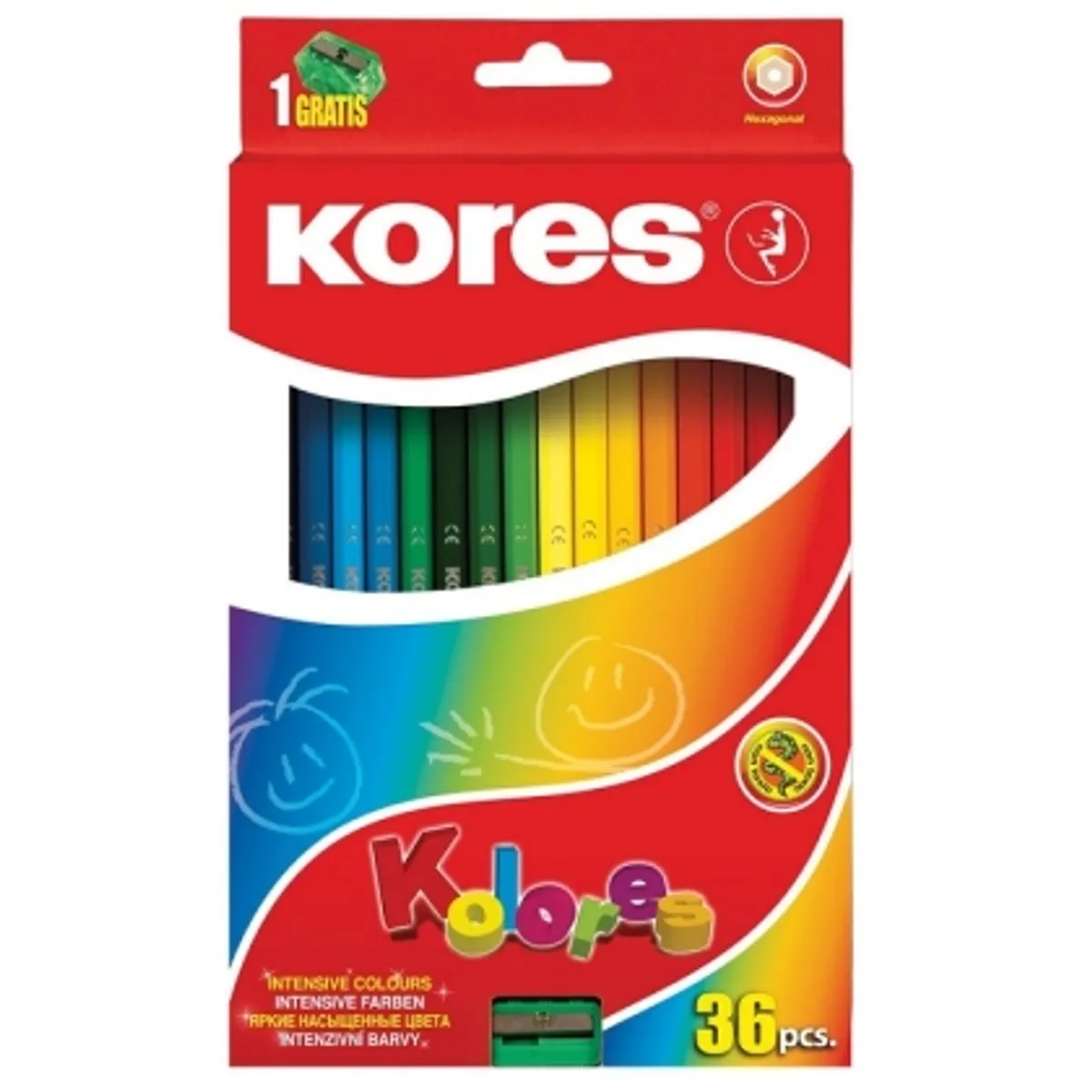 Цветни моливи KORES Kolores, шестоъгълни, 36 цвята