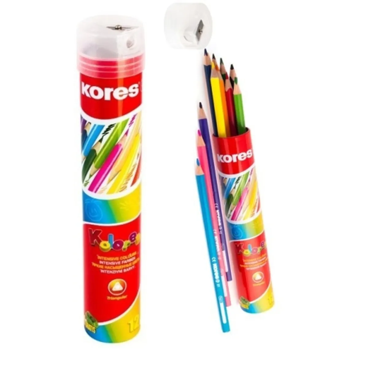 Цветни моливи KORES Kolores, триъгълни 12 цвята в туба — снимка 1