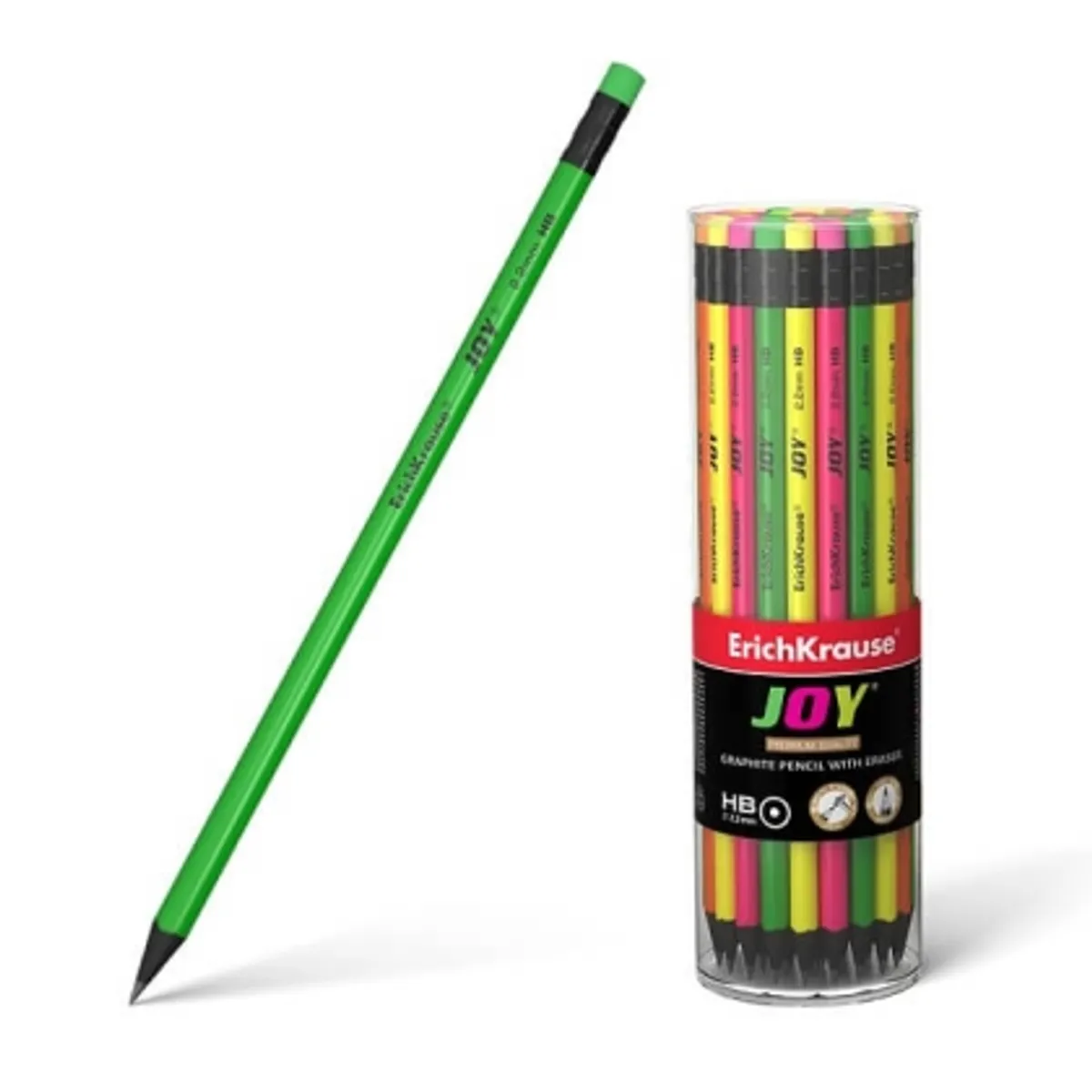Графитен молив ErichKrause® JOY 2.2 mm кръгъл, пластмасов, с гумичка, HB, снимка 1