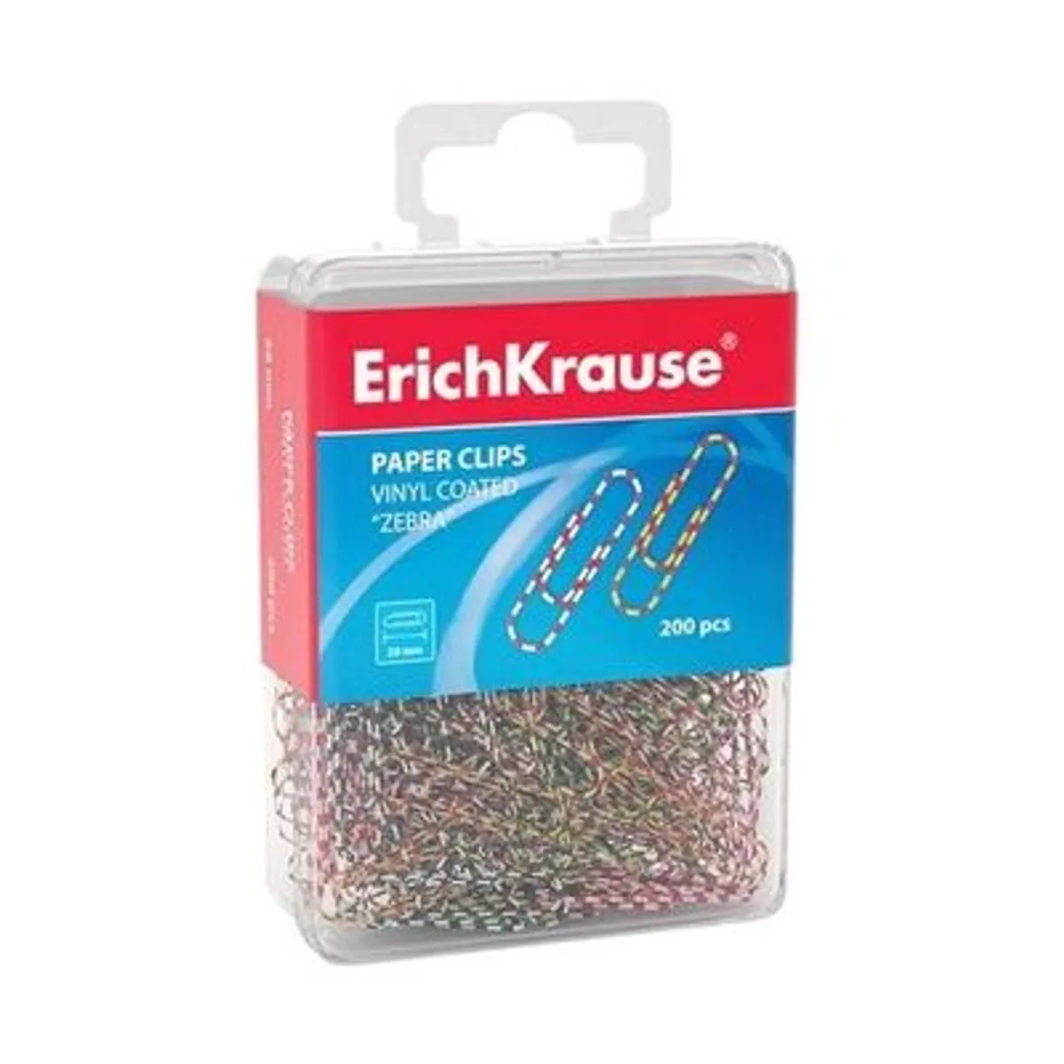 Кламери ErichKrause® Zebra, 28 mm, 200 бр. с винилово покритие, в PVC кутия