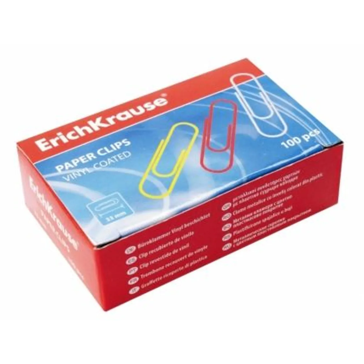 Кламери ErichKrause® 33 mm, цветни, с винилово покритие, асорти, 100 бр.